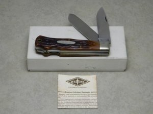 Western NY USA WD244 Imitation Stag Double Lockback Trapper Knife in Box