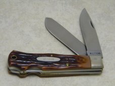 Western NY USA WD244 Imitation Stag Double Lockback Trapper Knife in Box