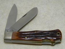 Western NY USA WD244 Imitation Stag Double Lockback Trapper Knife in Box