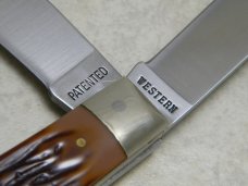 Western NY USA WD244 Imitation Stag Double Lockback Trapper Knife in Box