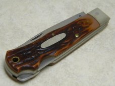 Western NY USA WD244 Imitation Stag Double Lockback Trapper Knife in Box