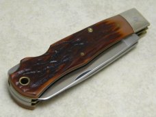 Western NY USA WD244 Imitation Stag Double Lockback Trapper Knife in Box