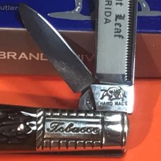 Vint Bulldog Brand HAND MADE 2 Blade "Bright Leaf Florida" Tobacco Barlow w Green Pick Bone Handles Vint Bulldog Brand HAND MADE 2 Blade "Bright Leaf Florida" Tobacco Barlow w Green Pick Bone Handles