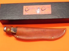 Colonel Coon 7 & 3/4" Fixed Blade Knife w/ Great Stag Handles +Original Sheath & Box -One of 100