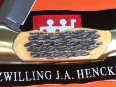 Hard to find.. J A Henckels Folding 4 & 1/2" Hunter Knife w/ Fossil Ivory Handles - NOS in Orig Box Hard to find.. J A Henckels Folding 4 & 1/2" Hunter Knife w/ Fossil Ivory Handles - NOS in Orig Box