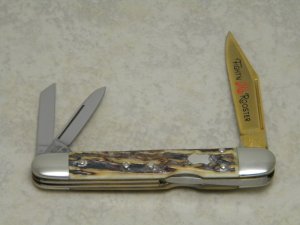 Fight'n Rooster Germany Gold Blade Stag Lockback Whittler Knife - Serial # 001