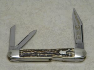 Fight'n Rooster Germany Stag Lockback Whittler Knife - Fight'n Rooster Cutlery Club Founders c.1982