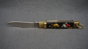 Vintage MEXICO Leverlock Switchblade Knife - Bullfighter and Golden Dragon Designs