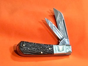 Battle Axe Hickey & Shouse, 2 Blade Barlow w/ Dark to Black Bone Handles +Battle Axe Blade Etch