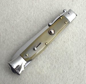 NEW OLD STOCK 9" ITALIAN STILETTO GENUINE LIGHT HORN SWING GUARD KNIFE