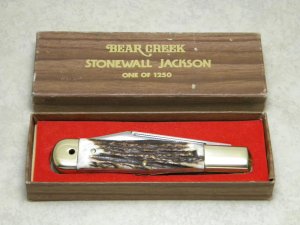Bear Creek Taylor Cutlery Kingsport, Tenn. Stag Stonewall Jackson Coke Bottle Knife in Box c.1979