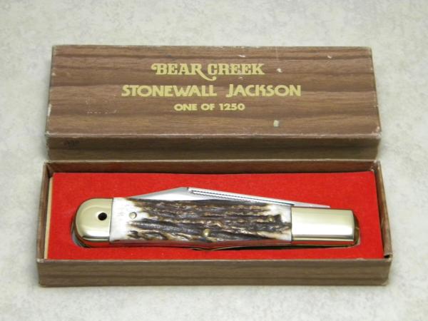Bear Creek Taylor Cutlery Kingsport, Tenn. Stag Stonewall Jackson Coke Bottle Knife in Box c.1979