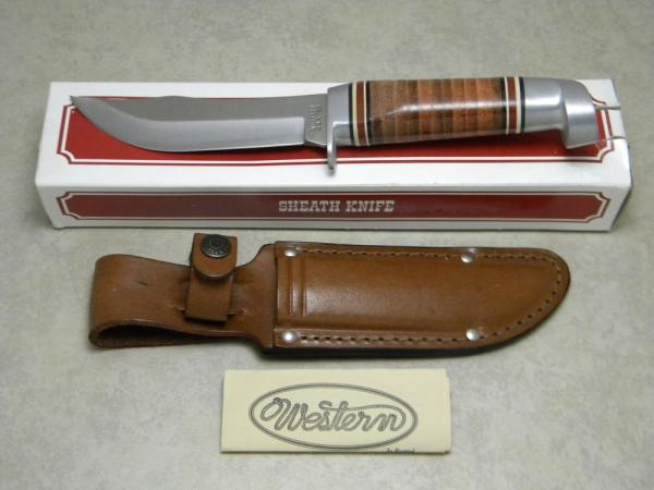 Western USA Stacked Leather WL66 Fixed Blade Hunting Sheath Knife in Box