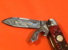 Schatt & Morgan Large Scout/Utility/Camp Knife w/ Great Red Bone Handles +Gold S&M Scout Shield -NOS Schatt & Morgan Large Scout/Utility/Camp Knife w/ Great Red Bone Handles +Gold S&M Scout Shield -NOS