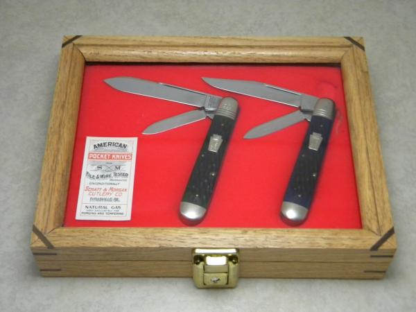 Schatt & Morgan 1st File & Wire Set 1996 Green & Blue Bone 042229 & 042129 English Jack Knives