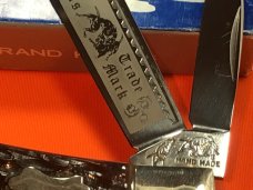 Hand Made Bulldog Brand 2 Blade Gunstock Knife w/ Red'ish Bone Handles +Razor Blade +Blade Etch -NOS Hand Made Bulldog Brand 2 Blade Gunstock Knife w/ Red'ish Bone Handles +Razor Blade +Blade Etch -NOS