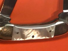 Fight'n Rooster 2 Blade Butterbean Knife w/ Mother of Pearl Handles & Blade Etch Red Rooster Fight'n Rooster 2 Blade Butterbean Knife w/ Mother of Pearl Handles & Blade Etch Red Rooster