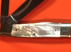 Hand Made Bulldog Brand 2 Blade Gunstock Knife w/ Flashy Mother of Pearl Handles +Blade Frost & Etch Hand Made Bulldog Brand 2 Blade Gunstock Knife w/ Flashy Mother of Pearl Handles +Blade Frost & Etch