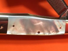 Hand Made Bulldog Brand 2 Blade Gunstock Knife w/ Flashy Mother of Pearl Handles +Blade Frost & Etch Hand Made Bulldog Brand 2 Blade Gunstock Knife w/ Flashy Mother of Pearl Handles +Blade Frost & Etch