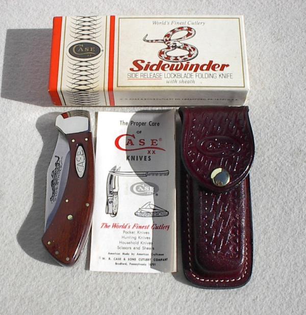CASE XX USA VINTAGE SIDEWINDER 1982 SHIELD LOCK RELEASE KNIFE WITH BOX, SHEATH & PAPERS