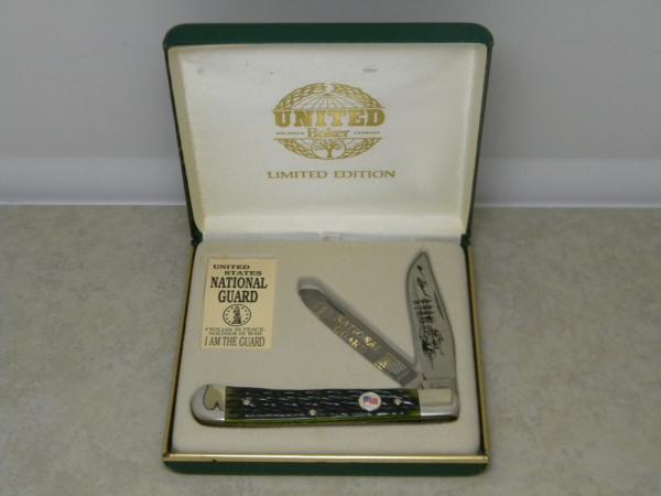 Boker Germany Green Bone American Armed Forces Series "National Guard" Trapper Knife in Box c.1990's Boker Germany Green Bone American Armed Forces Series "National Guard" Trapper Knife in Box c.1990's