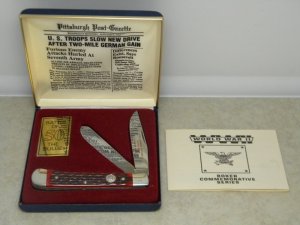 Boker Germany Red Bone World War II Commemorative "Battle of the Bulge" Trapper Knife in Box c.1995