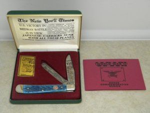 Boker Germany Blue Bone World War II Commemorative "Midway" Trapper Knife in Box c.1992
