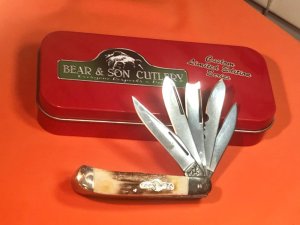 Bear & Son Special Build (Grizzly ) 5 Blade Mini Trapper Knife with Genuine Stag Handles
