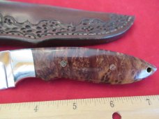 SILVER STAG-USA-CROWN STAG HANDLE W/ DAMASCUS BLADE-SMALL GAME BIRD & TROUT KNIFE-W/ ORIGINAL SHEATH