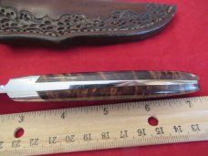 SILVER STAG-USA-CROWN STAG HANDLE W/ DAMASCUS BLADE-SMALL GAME BIRD & TROUT KNIFE-W/ ORIGINAL SHEATH
