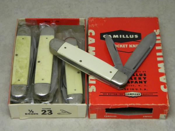 Camillus New York USA White #23 Jumbo Cigar Jack Knife - Full 1/2 Dozen Box (6 Knives)