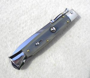 NEW OLD STOCK ITALIAN STILETTO 9" GENUINE BRAZILIAN HORN SWING GUARD KNIFE
