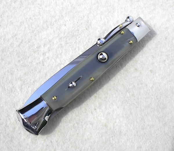 NEW OLD STOCK ITALIAN STILETTO 9" GENUINE BRAZILIAN HORN SWING GUARD KNIFE