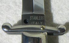 NEW OLD STOCK ITALIAN STILETTO 9" GENUINE BRAZILIAN HORN SWING GUARD KNIFE