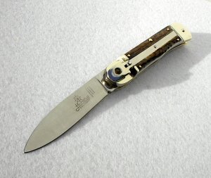 BRAND NEW HUBERTUS SOLINGEN GERMANY 11CM GENUINE STAG AUTO LEVER LOCK KNIFE