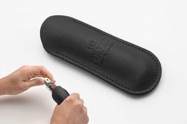 ITALIAN BLACK LEATHER AGA CAMPOLIN ITALY EMBOSSED SWITCHBLADE KNIFE POUCH 