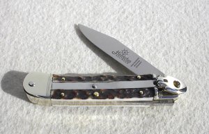 NEW HUBERTUS AUTO 7 1/4" SOLINGEN GERMANY GENUINE STAG LEVER LOCK KNIFE - W/BOX