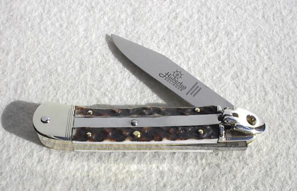NEW HUBERTUS AUTO 7 1/4" SOLINGEN GERMANY GENUINE STAG LEVER LOCK KNIFE - W/BOX