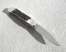 NEW HUBERTUS AUTO 7 1/4" SOLINGEN GERMANY GENUINE STAG LEVER LOCK KNIFE - W/BOX