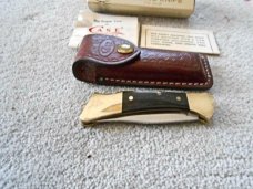 Camillus NY USA Imitation Stag # 716 Dual Lockback Knife & Leather Pouch - NIB