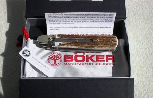 BOKER GENUINE STAG SPRINGMESSER SWITCHBLADE KNIFE MADE IN SOLINGEN GERMANY W/BOX