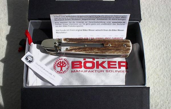 BOKER GENUINE STAG SPRINGMESSER SWITCHBLADE KNIFE MADE IN SOLINGEN GERMANY W/BOX