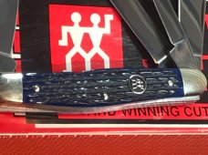 Vintage J A Henckels 4 Blade Stockman Pocket Knife with Blue Handles & Black Shield -NOS Vintage J A Henckels 4 Blade Stockman Pocket Knife with Blue Handles & Black Shield -NOS