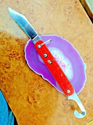 VINTAGE  1946 MC1 SCHRADE WALDEN NY USA 4.25" CELLULOID HANDLE 3" STAINLESS  AUTO KNIFE