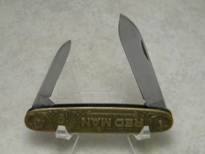 Kutmaster Utica NY USA  V Brass Red Man Chewing Tobacco Advertising Pen Knife