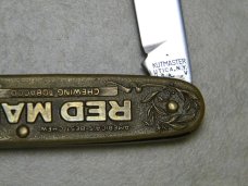 Kutmaster Utica NY USA V Brass Red Man Chewing Tobacco Advertising Pen Knife Kutmaster Utica NY USA V Brass Red Man Chewing Tobacco Advertising Pen Knife