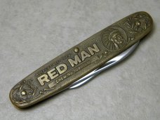 Kutmaster Utica NY USA V Brass Red Man Chewing Tobacco Advertising Pen Knife Kutmaster Utica NY USA V Brass Red Man Chewing Tobacco Advertising Pen Knife