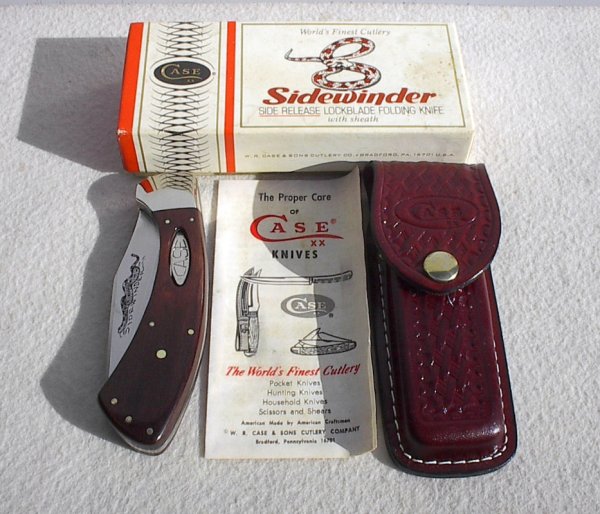 CASE XX USA SIDEWINDER RARE 10 DOT 1980 SHIELD LOCK RELEASE WITH BOX, SHEATH & PAPERS.