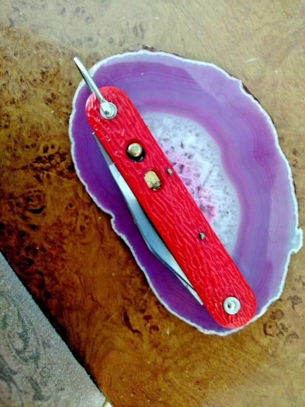 VINTAGE 1958 MC-1 CAMILLUS PARA-TROPPER AUTO KNIFE 4.25" ORANGE CELLULOID PUSH BUTTON KNIFEHANDLE