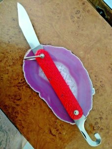 VINTAGE 1958 MC-1 CAMILLUS PARA-TROPPER AUTO KNIFE 4.25" ORANGE CELLULOID PUSH BUTTON KNIFEHANDLE